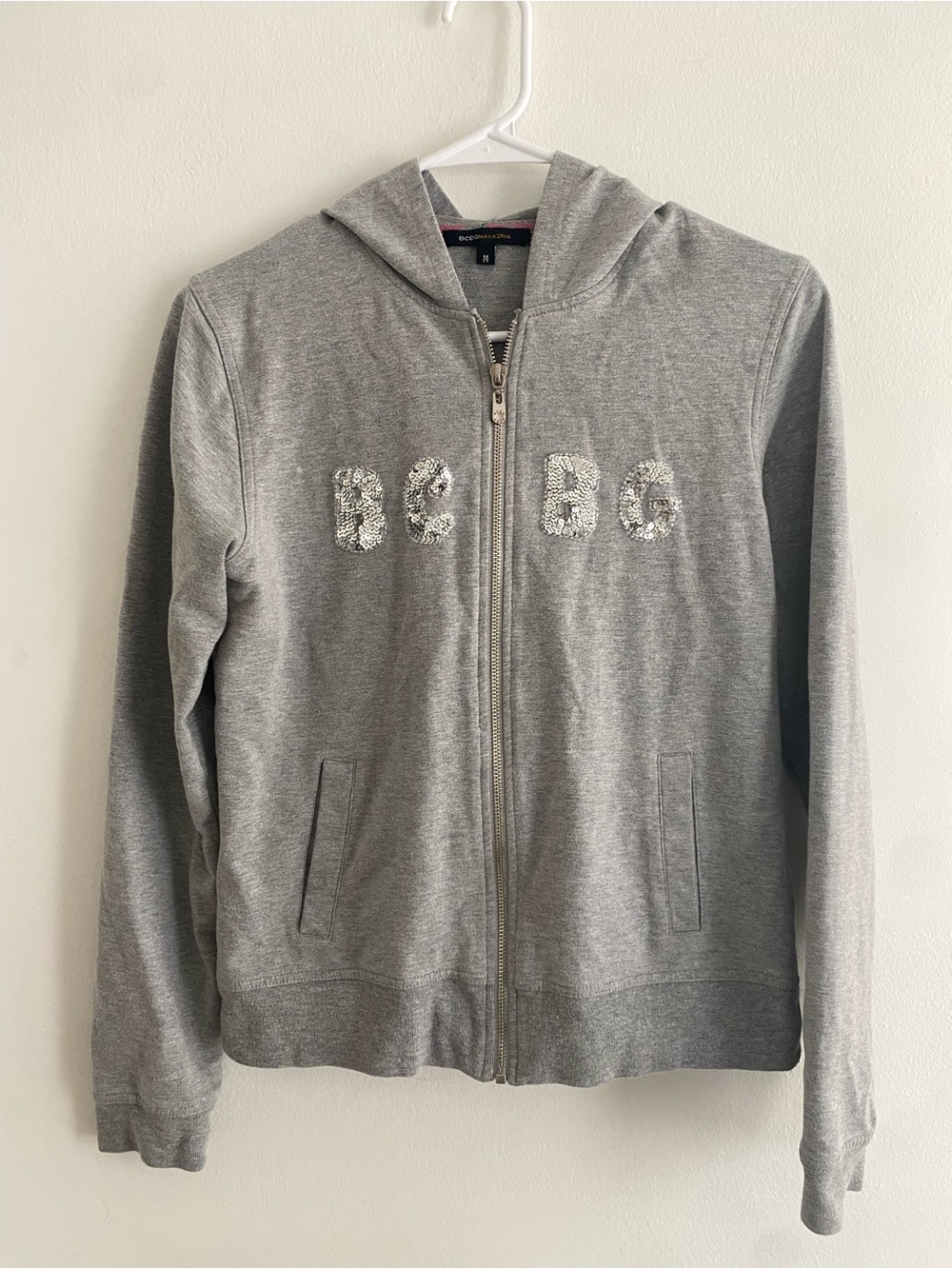 BCBGMaxAzria Girls' Gray Hoodie with Sequin BCBG Logo